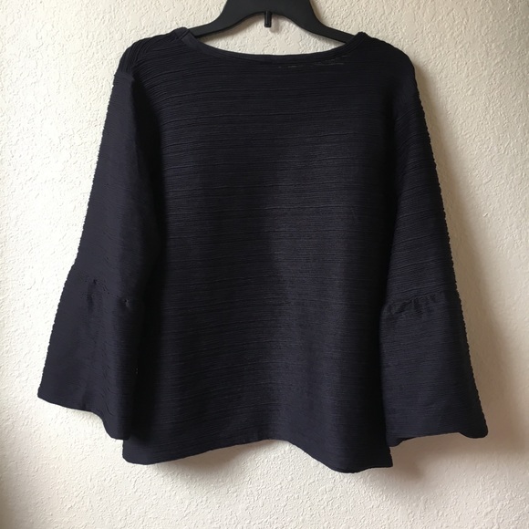 Black Elle Embossed Flare-Sleeve Blouse - Picture 2 of 3